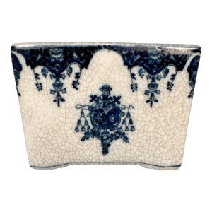 Vintage United Wilson Chinoiserie Blue and White Crackle Porcelain Rectangular Cachepot Planter
