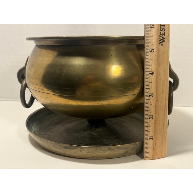 Bronze 19th Century Qing Dynasty Chinese Bronze Twin Handle Censer Incense Burner 8” Diameter For Sale - Image 8 of 9