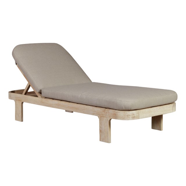 Eclipse Outdoor Solid Teak Wood Natural Look Sun Lounger - Grey Fabric For Sale