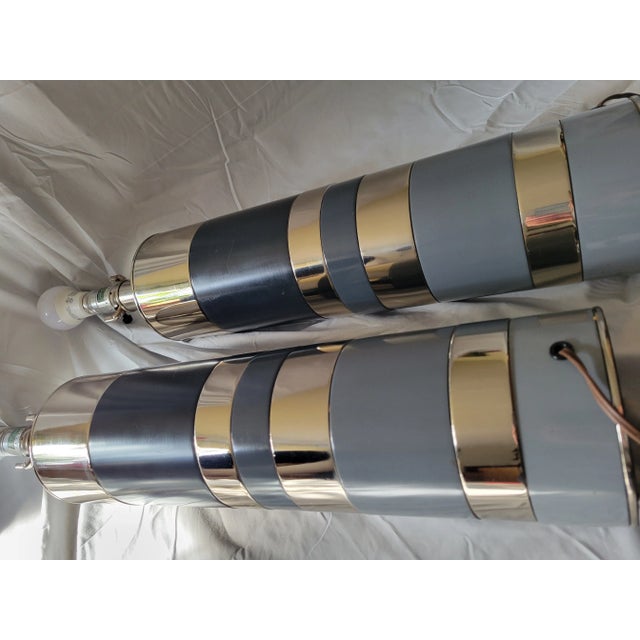 1980s 80s Modernist Chrome and Enamel Table Lamps by Laurel Lamp Co. - a Pair For Sale - Image 5 of 10