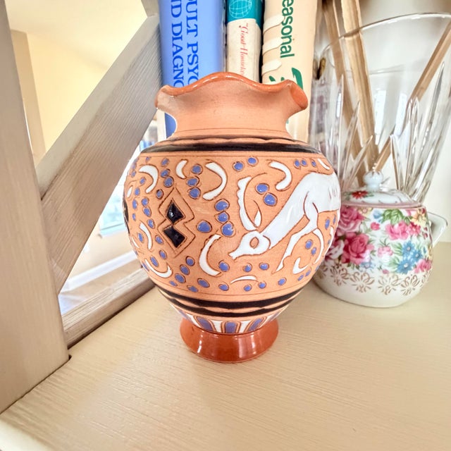 Textile Vintage Giannis Rhodes Hand-Painted Terracotta Vase – Dama-Dama Deer For Sale - Image 7 of 11