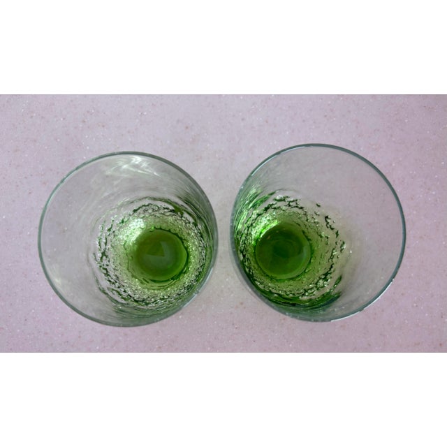 Mid 20th Century Hand-Blown Green Art Glass Tumblers With Controlled Bubble Base - a Pair For Sale In Indianapolis - Image 6 of 8