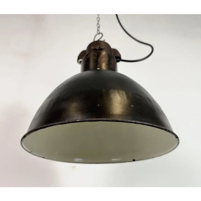 Metal Industrial Bauhaus Black Enamel Pendant Light from Elektrosvit, 1930s For Sale - Image 7 of 18