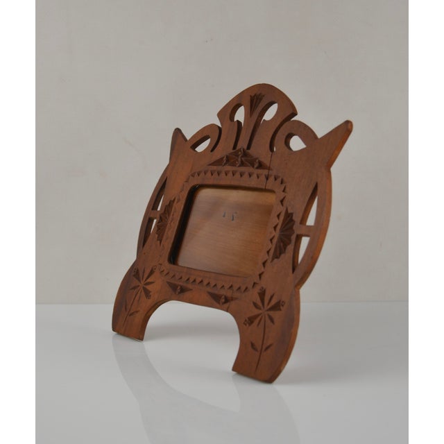 Art Nouveau Folk Art Hand-Carved Wooden Picture Frame, 1890s For Sale - Image 6 of 14