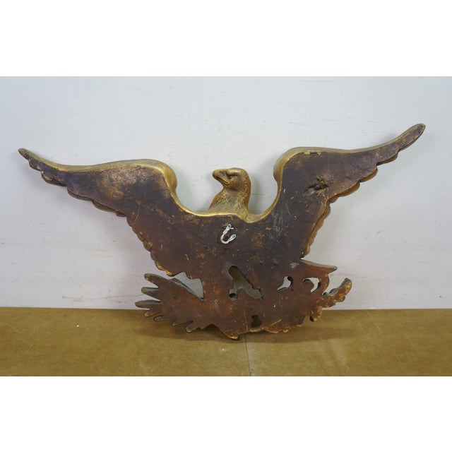 Syroco Mid Century Gold Gilt Resin Federal American Bald Eagle Wall Plaque 37" For Sale - Image 12 of 12