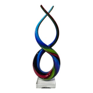 Murano Rainbow Ribbon Glass Sculpture For Sale