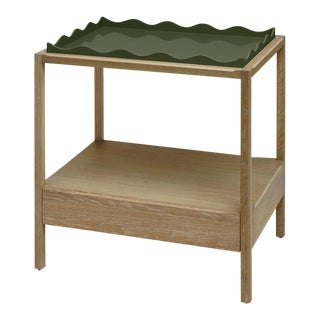 The Lacquer Company for Chairish Belles Rives Nightstand in Olive Green / Oak For Sale