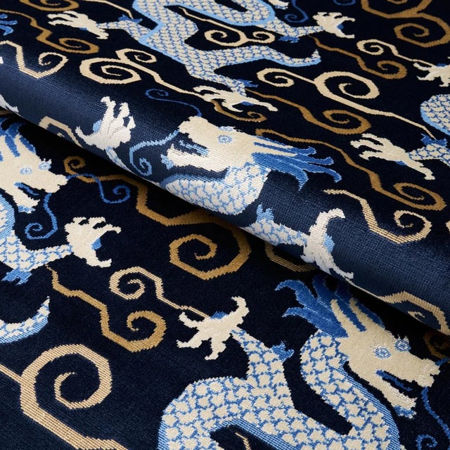 Schumacher SAMPLE - Schumacher Bixi Velvet Fabric In Midnight Blue For Sale - Image 4 of 4