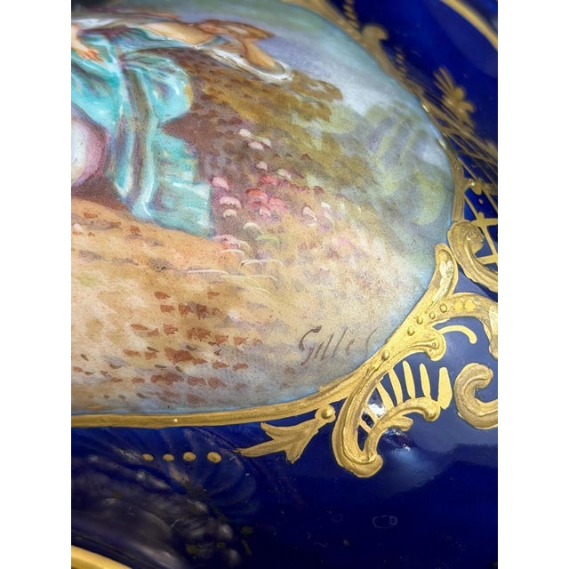French Sèvres Style Hand Painted Cobalt Porcelain Vase, 1890s For Sale - Image 8 of 12