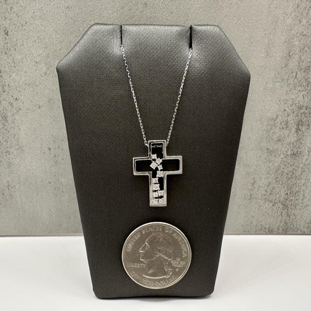 Early 21st Century Scattered Diamond Cross Necklace Sterling Silver 0.16ctw Gh 16 18in New For Sale - Image 5 of 6