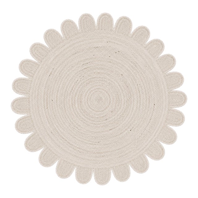 Solid White Scallop Round Jute Rug 8x8Ft. For Sale