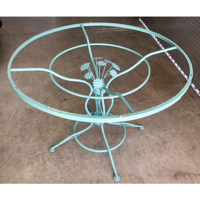 Green Mid Century Woodard & Sons Wrought Iron Daisy Flower Round Glass Top Patio Table For Sale - Image 8 of 12