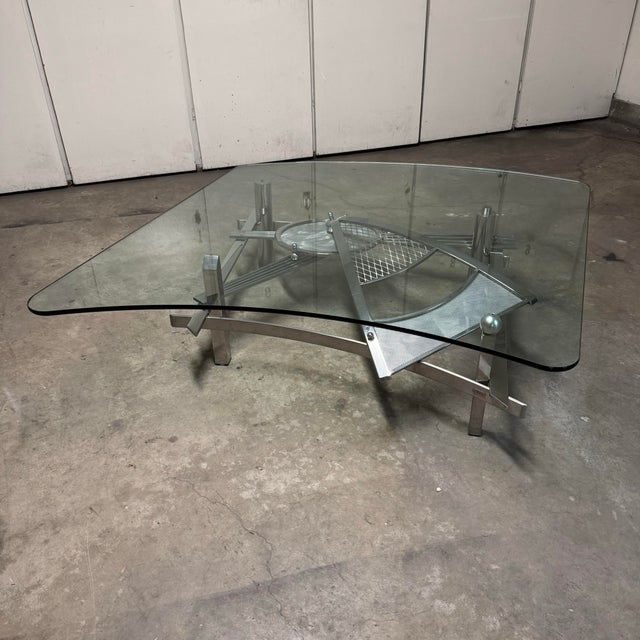 Dia J Mehringer Custom Sculptural Chrome Steel & Glass Coffee Table For Sale In Los Angeles - Image 6 of 10