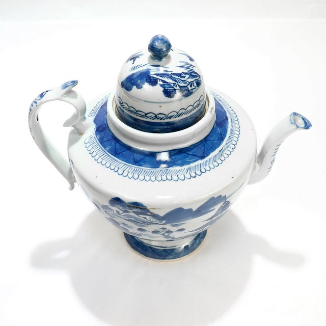 Antique Chinese Export Blue & White Canton Porcelain Tea Pot For Sale In Philadelphia - Image 6 of 18