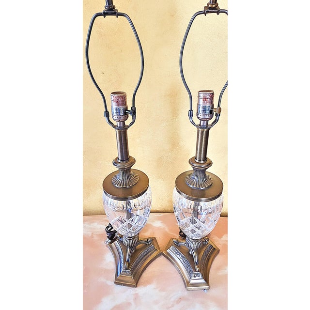Traditional Style Crystal & Brass Table Lamps, a Pair For Sale In Washington DC - Image 6 of 12
