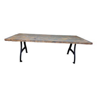 Industrial Farmhouse Wood Table With Cast Iron Legs For Sale
