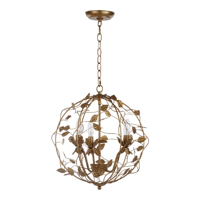 Austen Gold Leaf Cage Chandelier - Gold For Sale