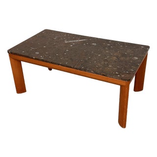Modernist Fossil Marble Coffee Table with Wooden Base, 1970s For Sale
