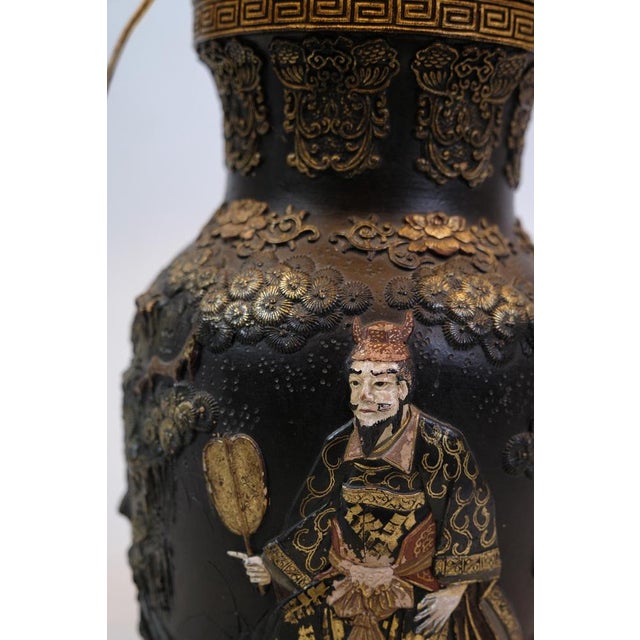 1920s Chinese Lamp with Detailed Carvings and Motif, 1920s For Sale - Image 5 of 8