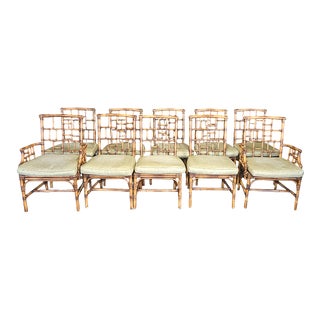 Milling Road Baker Furniture Chinese Chippendale Rattan Dining Chairs- Set of 10 For Sale