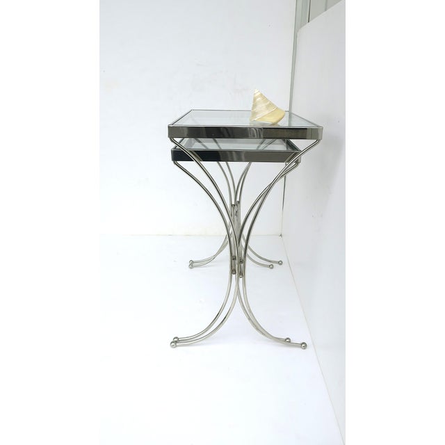 Chrome and Glass Nesting End Side Tables, Midcentury Modern, Mid-20th Century For Sale - Image 11 of 14