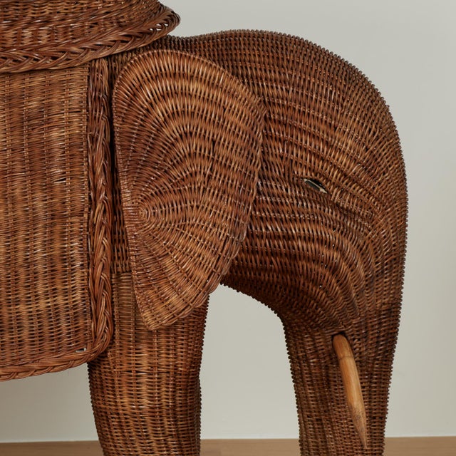Wood Vintage Italian Wicker Elephant Serving Bar For Sale - Image 7 of 18