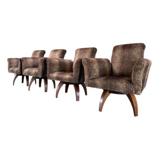 Late 20th Century Studio Craft Swivel Armchairs With Sculptural Wood Base by Peter Holzman, Set of Four For Sale