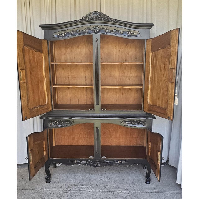 French 1920s Wardrobe Cabinet, Armoire, Black Distressed Style, French , Farm House Style For Sale - Image 3 of 17