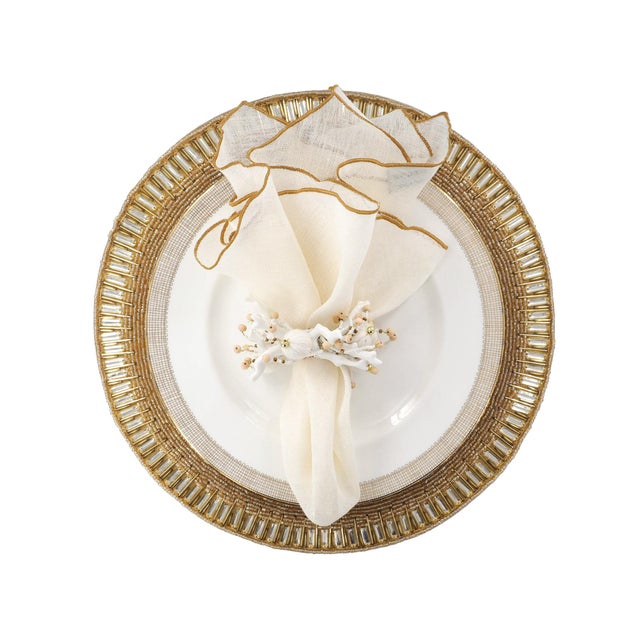 Linen Napkins With Gold Ruffled Edges, Set of 4 For Sale In Miami - Image 6 of 12