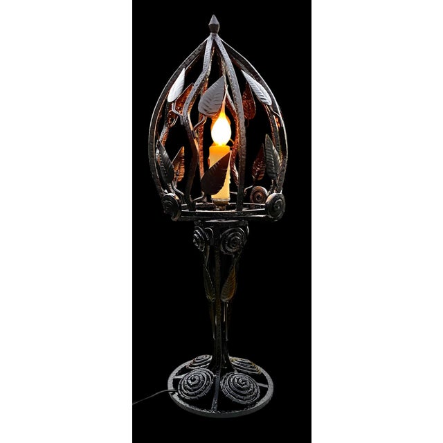 French 1920’s Art Deco Wrought Iron Table Lamp Leaves and Scrolls For Sale - Image 10 of 11