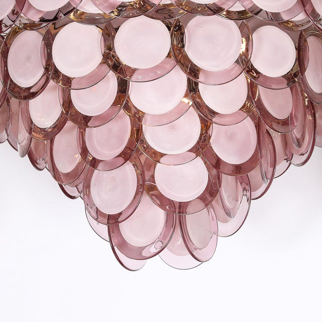 Metal Modernist Hand-Blown Smoked Amethyst Murano & Brass 6-Tier Disc Chandelier For Sale - Image 7 of 12