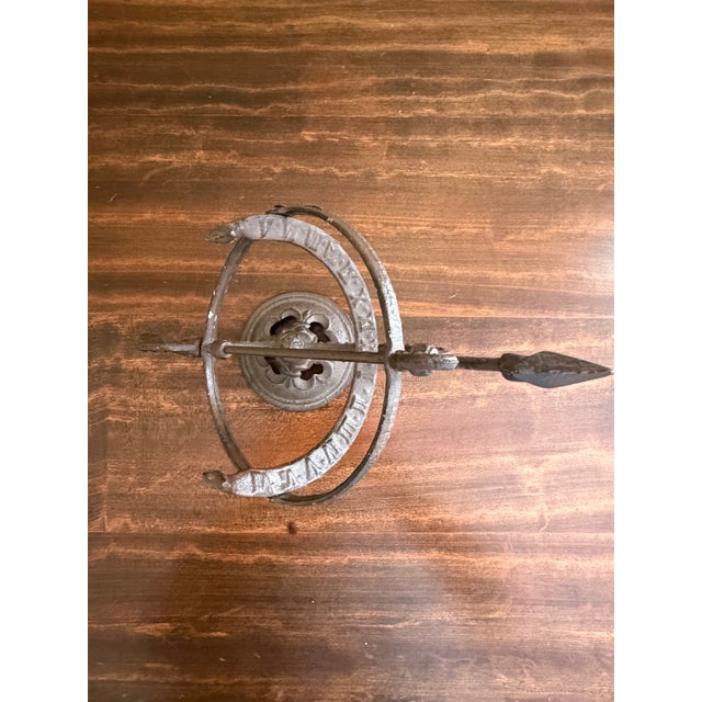 Rustic Iron Armillary Sphere Sundial on Pedestal – European Garden Accent For Sale - Image 11 of 11