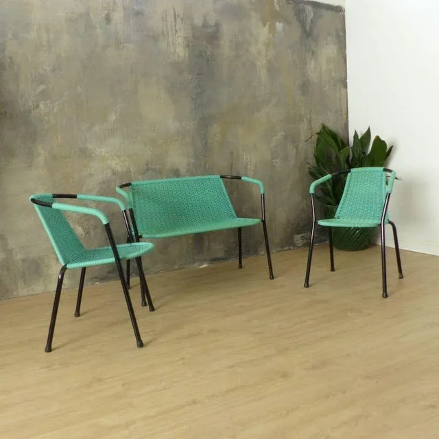 Vintage Green Bench & Chairs, 1960s, Set of 3 For Sale - Image 17 of 18