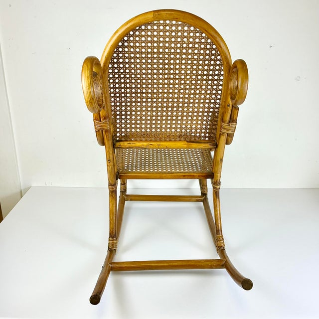 Early 20th C French Boho Chic Coastal Child-Size Bentwood & Cane Rocking Chair, After Thonet For Sale - Image 13 of 15