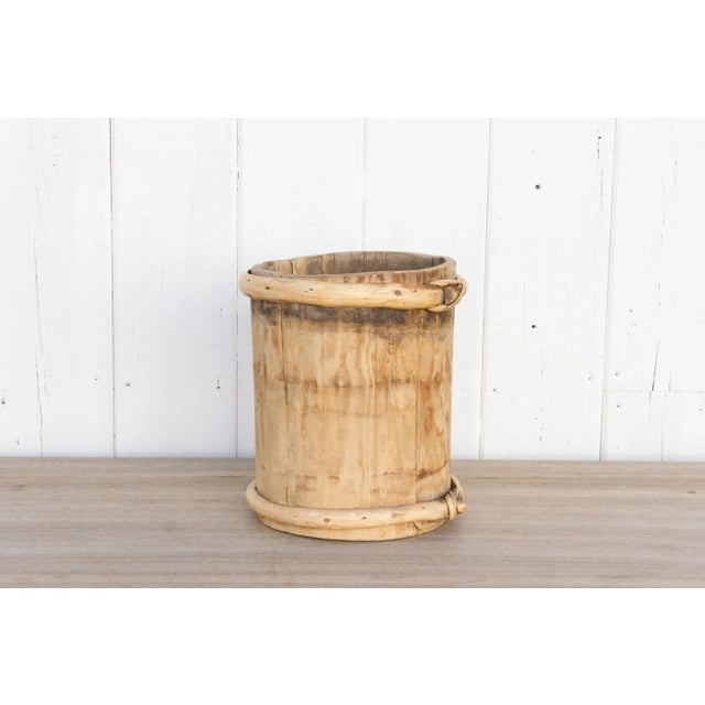 Farmhouse Oxidized Wood & Bamboo Bucket For Sale - Image 3 of 8