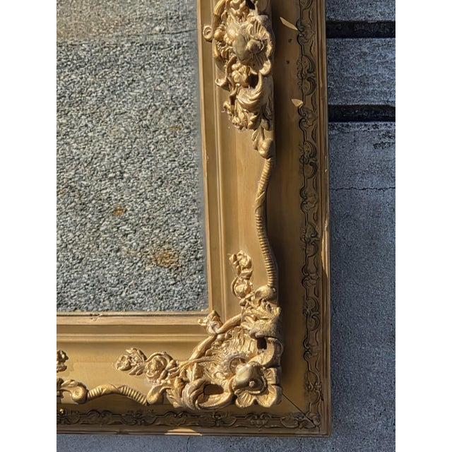 Gold 19th Century Gilded French Decorative Hand Carved Wall Mirror . For Sale - Image 8 of 18