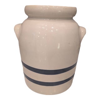 Vintage Robinson Ramsbottom Crock 4 Qt Stoneware With Blue Stripes For Sale