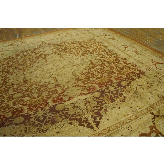 Early 20th Century Artistic Warm Neutral Mahogany Brown Field With Medallion Design Antique Indian Agra Rug For Sale - Image 5 of 12