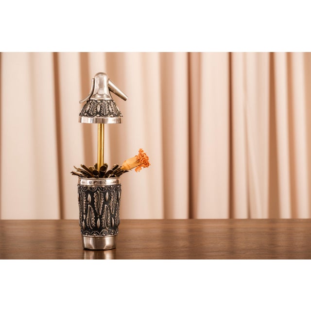Vintage Ornate Silver & Brass Cigarette Holder Cup | Mid Century Smoking Collectible For Sale In Chicago - Image 6 of 8
