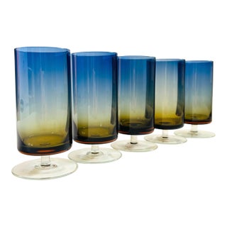 Mid Century Bluerina Footed Tumblers by Denby - Set of 5 For Sale