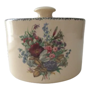 Vintage Casey Pottery Hand-Turned Floral Sugar Bowl Dish With Lid, Usa