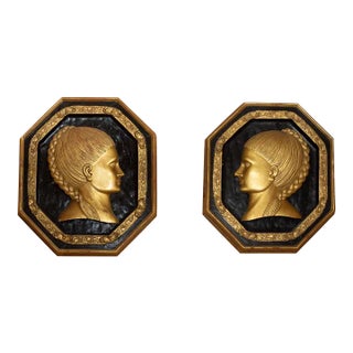 Giltwood Female Portraits by Carlos Villegas- A Pair For Sale