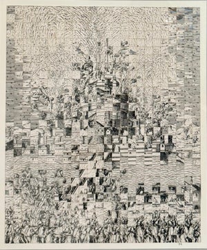 Jiri Kolar, Original Guggenheim Museum Exhibited Jiri Kolar Collage Tower of Babel, c.1960's-1970's