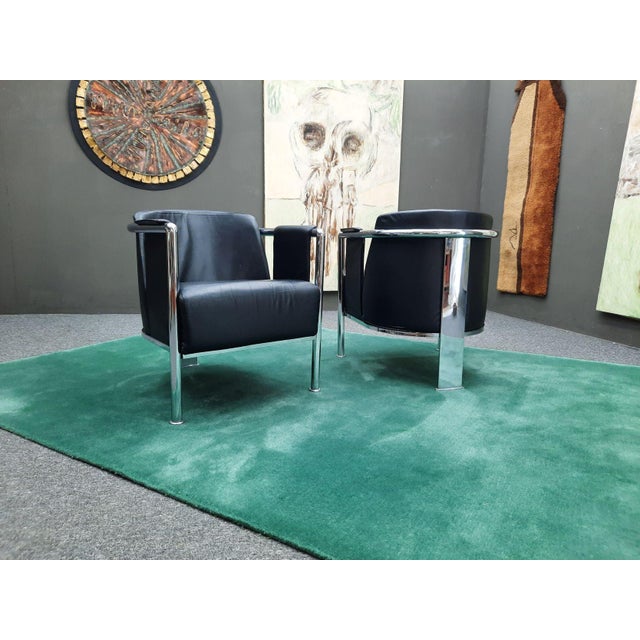 Metal Vintage Italian Club Chairs in Leather, 1980s, Set of 2 For Sale - Image 7 of 14