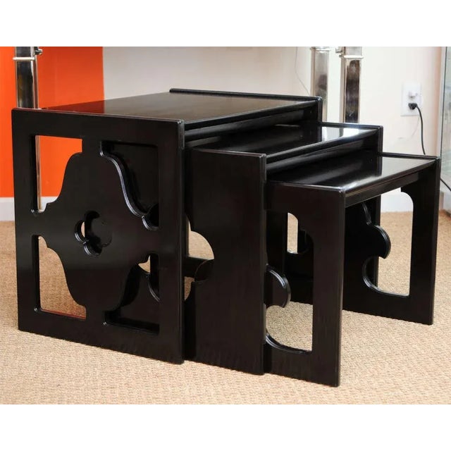 Deck of cards, clover leaf might describe these fabulous vintage cutout nesting tables that have substantial weight and...