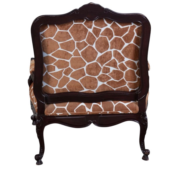 1990s Michael Taylor Louis XV Style Wide Arm Chair W Giraffe Velvet For Sale - Image 5 of 5
