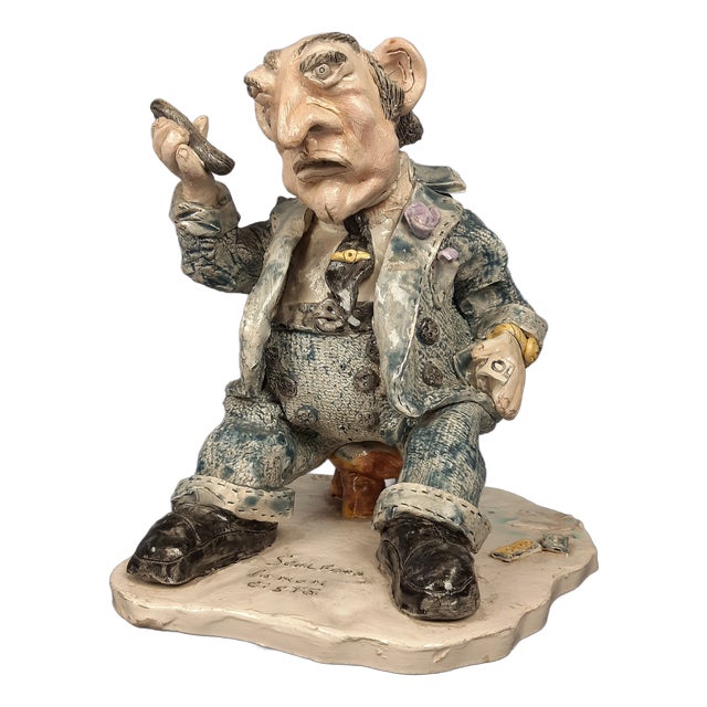 Vintage Scalfaro Ceramic Humorous Political Figure by Maiorana Giuseppe, 1960s For Sale