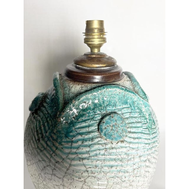 1960s Raku Ceramic Table Lamp with Botanical Decoration, France, 1960s For Sale - Image 5 of 15