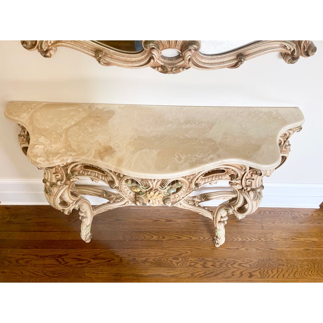 Rococo 1970s Sylvia Wood's Console and Mirror - Set of 2 For Sale - Image 3 of 13