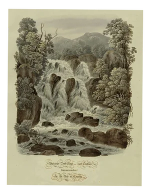 Waterfall Rhaeadr Porth-llwyd near Trefriw, Caernarfonshire, 1832, Watercolour